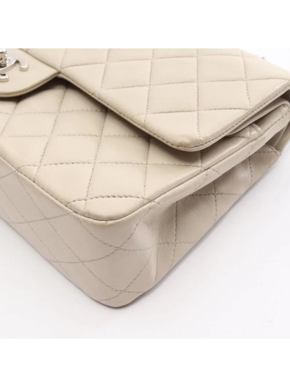 Chanel Shoulder Bag Quilted Double Flap Light Gray Lambskin Chain